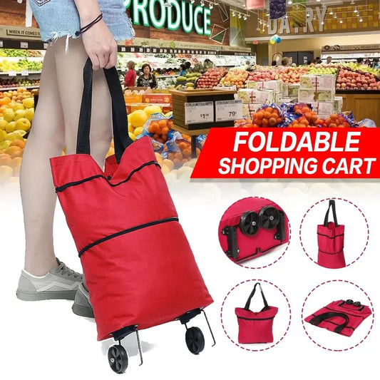 Sac de courses 2en1 pliable avec chariot à roulettes