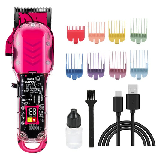 New Transparent Professional Hairdresser Lcd Electric Hair Clipper