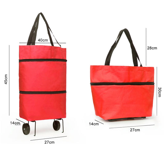Sac de courses 2en1 pliable avec chariot à roulettes