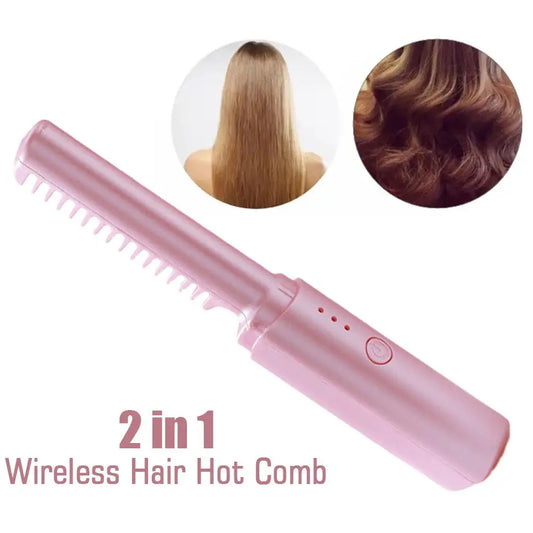 2 In 1 Lazy Wireless Hair Hot Comb Portable Mini USB