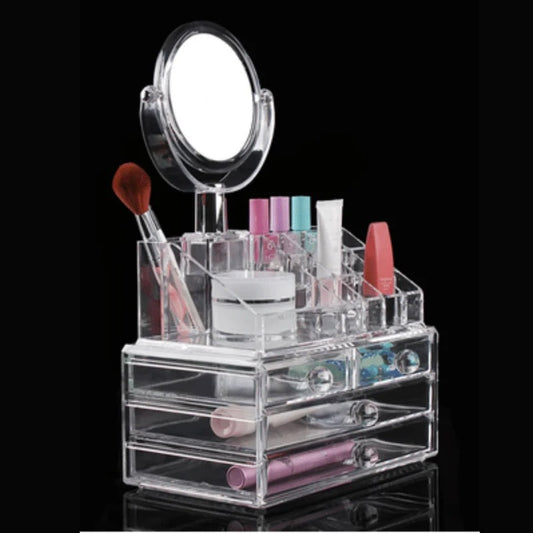 Organisateur de maquillage polyvalent en acrylique -4 tiroirs avec miroir