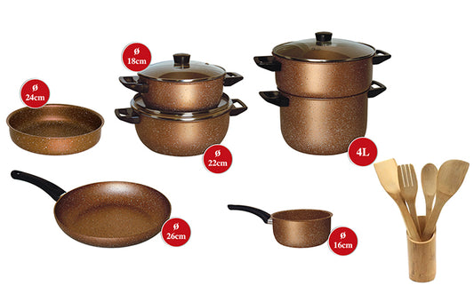 Batterie de cuisine Cook'art  15 pièces - Granite - Gold